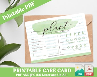 Printable PDF Plant Care Card, Plant Care Template, Multi Use Plant Care Sheet, INSTANT DOWNLOAD