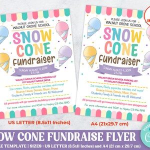 Editable Snow Cone Fundraiser Flyer, PTO PTA School Flyer, School Charity Template, Digital Printable, Instant Download