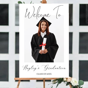 Customizable Grad Party Welcome Sign With Photo | Minimalist Graduation Announcement Digital Poster