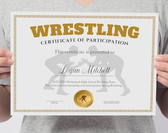 Editable Sports Award Ceremony Certificate | End of Season Wrestling Award Template |  Participation Awards | Wrestler Team Award