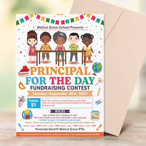 Principal For The Day Fundraising Contest Flyer, School Event Flyer Template, PTO PTA School Flyer, School Fundraiser Flyer