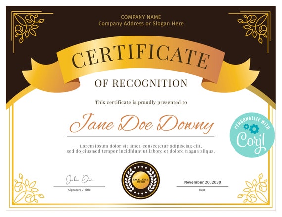 certificate of recognition template