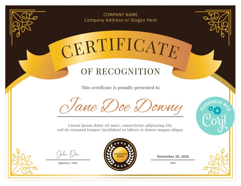 Certificate of Recognition Template Certificate of Recognition Certificate Template Certificate Editable Template Certificate Template image 1