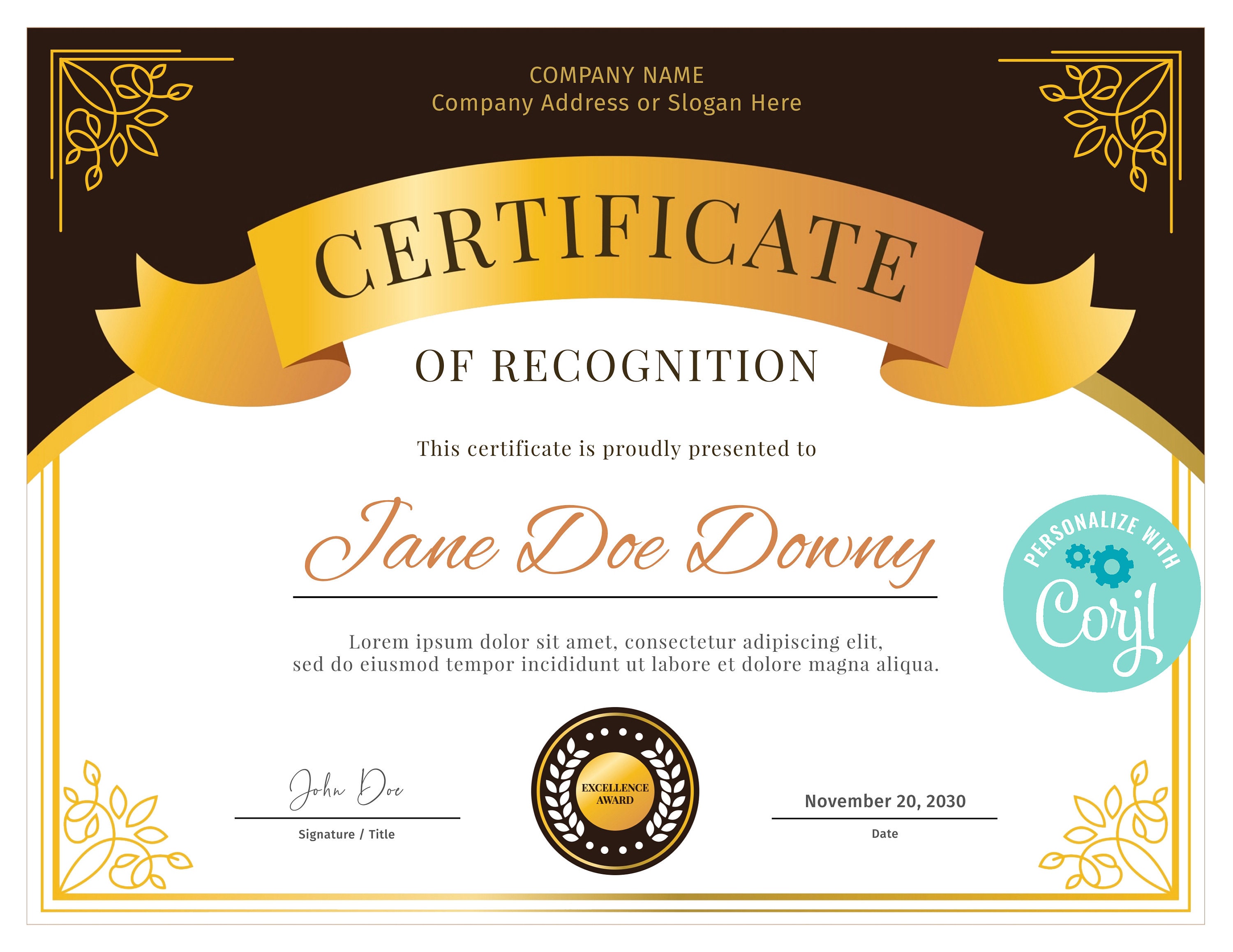 Certificate of Recognition Template Certificate of Recognition   Certificate Template  Certificate Editable Template Certificate Template