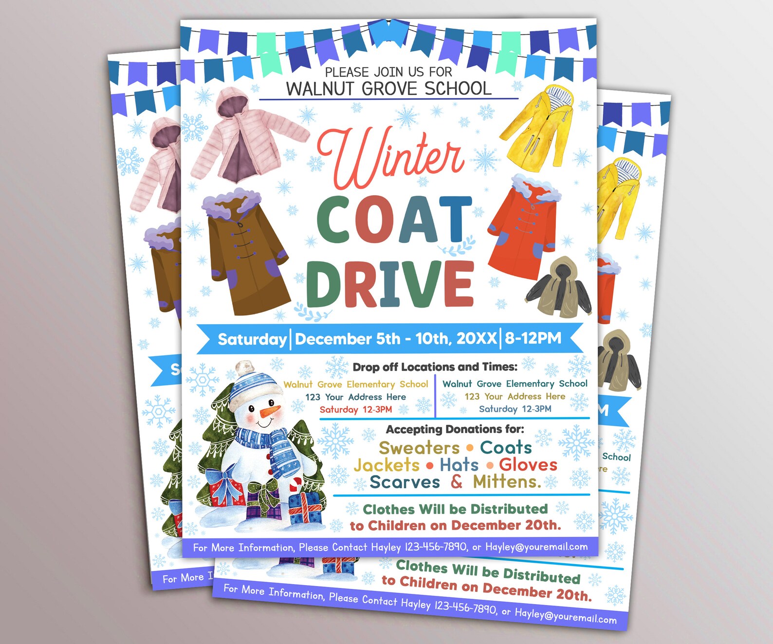 Editable Winter Coat Drive Flyer Template DIY Charity Church Etsy