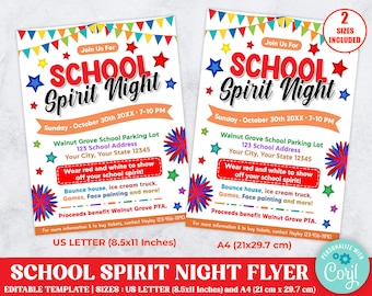 Editable School Spirit Flyer Template, School PTO PTA Fundraiser Event, Spirt Night Fundraiser, Editable Fundraiser
