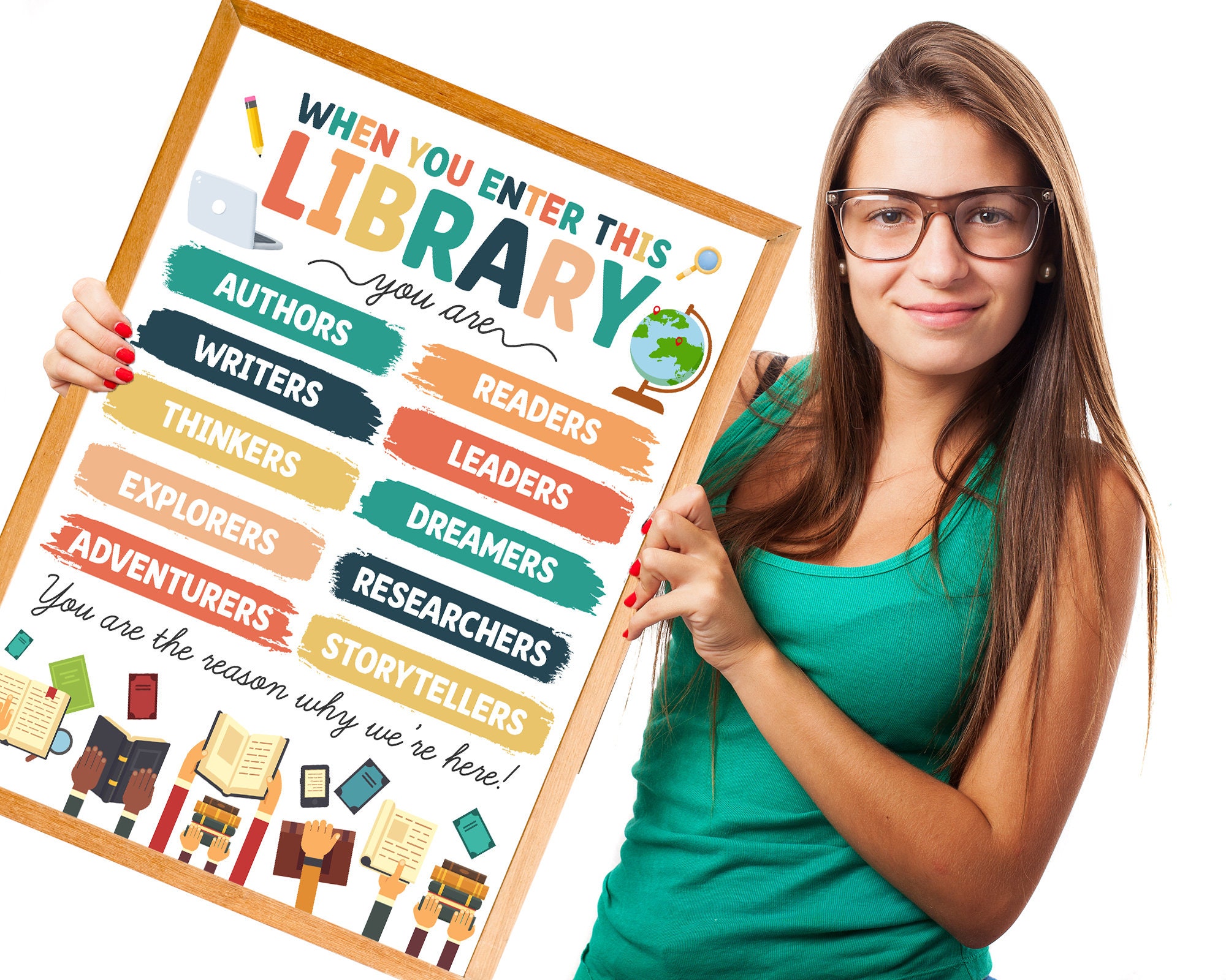 Printable Library Sign, Boho Library Posters, Downloadable Watercolor ...