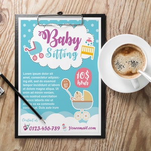 Cute Babysitter Flyer, Editable Babysitting Flyer Template, PRINTABLE flyer for Babysitting Services