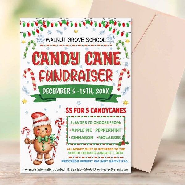 Candy Cane Fundraiser Flyer Template, Editable Holiday School Church Fundraiser Invite Event, Printable Christmas PTA PTO Flyer