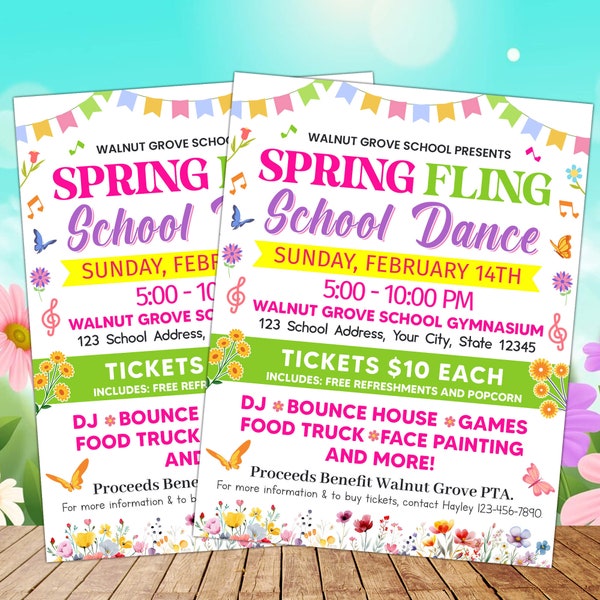 Spring Fling School Dance Flyer Invitation, Editable PTO PTA School Dance Event, Easter Event Party Invitation Template, Paperless Post