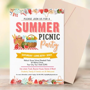 Editable Summer Picnic Party Invitation,  School Summer Picnic Invite, Family Picnic Party Template, Instant Download