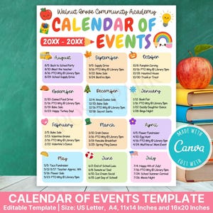 Editable Calendar of Events | School Events Calendar Flyer | PTA Monthly Calendar | PTO Calendar | Printable School Calendar Flyer Template