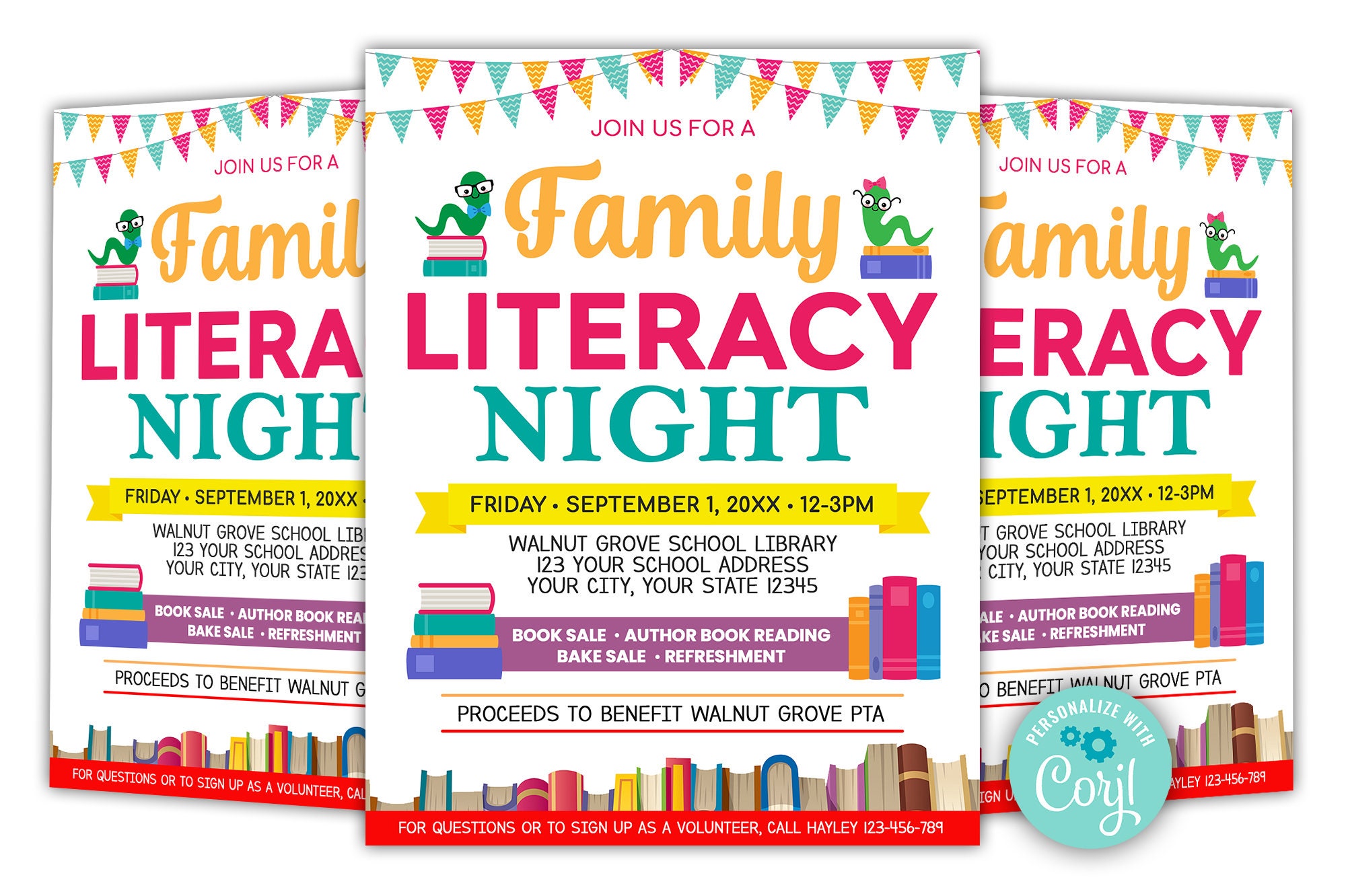 Editable Family Literacy Night Flyer, PTO PTA Reading Book Sale School Flyer, Book Fair School Church Flyer Printable, Digital Printable