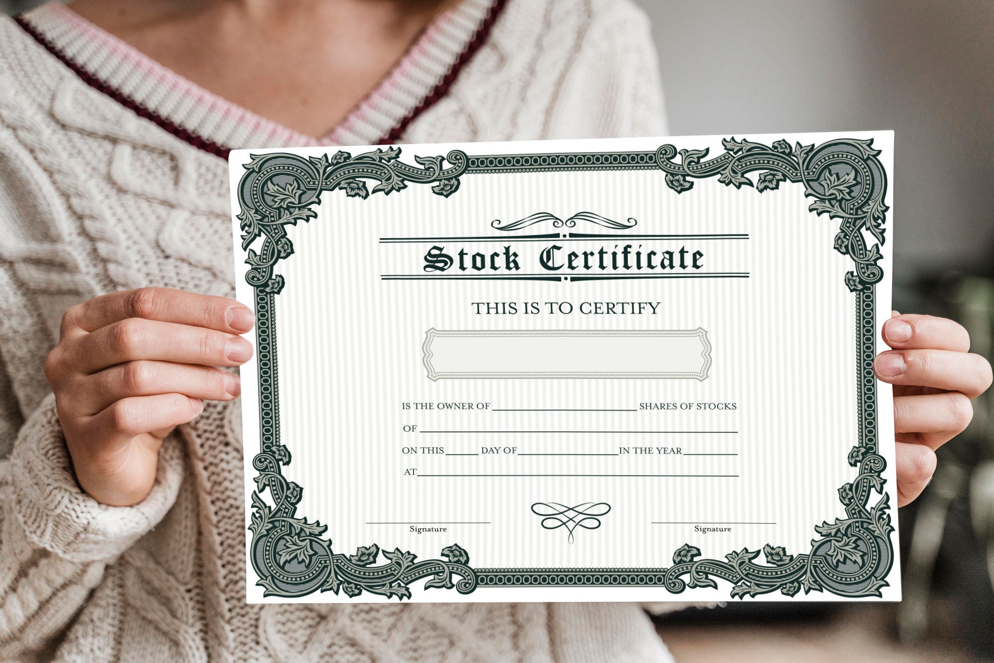 PRINTABLE Blank Stock Certificate Template, DIY Certificate of Stock Downloadable PDF - Etsy for Free Printable Blank Stock Certificates
