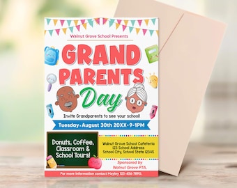 Editable Grandparents Day Flyer, Back To School PTA PTO Fundraiser Poster Invitation, Family School Invite Template, Instant Download