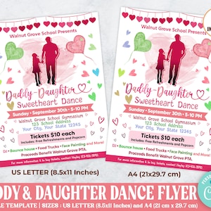 Editable Daddy Daughter Dance Flyer, PTO PTA School Flyer, Father and Daughter School Fundraiser Template, Digital Printable