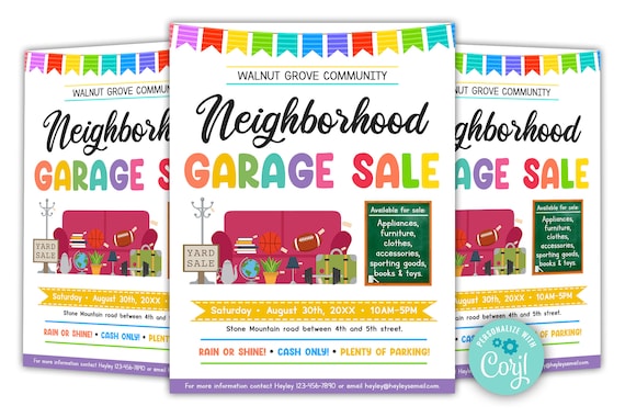 EDITABLE Garage Sale Flyer Temple, Printable Community Yard Sale Flyer, School Church Flyer Fundraiser, Sale Event Template Il_570xn