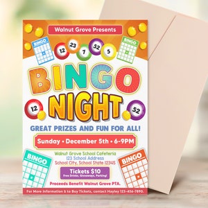 Bingo Night Flyer Fundraiser, Family School PTA PTO Printable Template, Bingo Night Form Flyer Printable Fundraiser, Instant Download