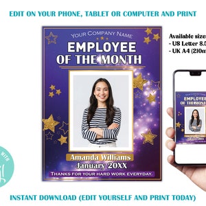 EDITABLE Star Employee of the Month Template BUNDLE | Printable ...