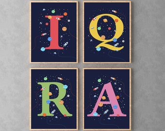 Colorful Islamic Wall Art Digital Print, Set of Four IQRA Arabic Wall Art for Kids, Reading Nook Posters