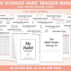 Ultimate Minimalist Habit Tracker BUNDLE, Includes Yearly Habit Tracker, Monthly Habit Tracker, Weekly Habit Tracker, Daily Habit Tracker
