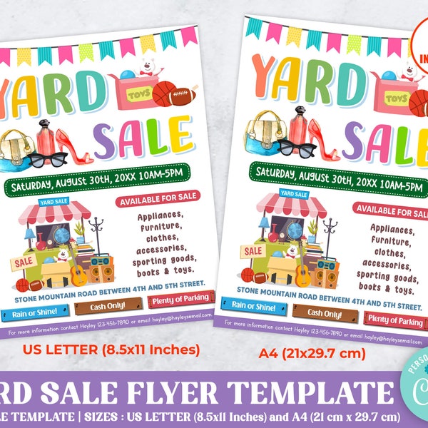 Yard Sale Flyer Template, Sale Event Template, Neighborhood Sale Flyer, Garage Sale Flyer, Instant Download