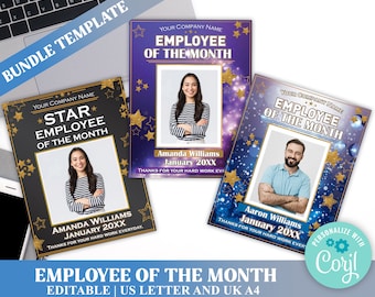 EDITABLE Star Employee of the Month Template BUNDLE | Printable Employees Recognition | Employee Appreciation Poster