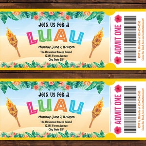 Editable Luau Ticket Invitation, Luau Party Invitations, Summer Party Invitation, Luau Invitation, Hawaiian Tropical Invitation