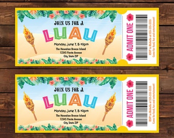 Editable Luau Ticket Invitation, Luau Party Invitations, Summer Party Invitation, Luau Invitation, Hawaiian Tropical Invitation