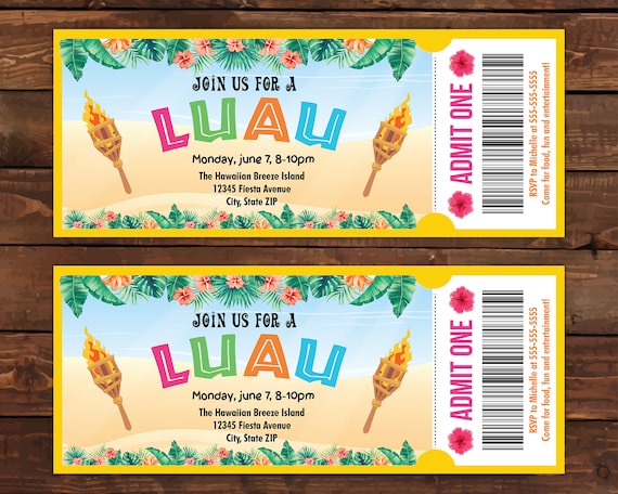 Editable Luau Ticket Invitation, Luau Party Invitations, Summer Party Invitation, Luau Invitation, Hawaiian Tropical Invitation Il_570xn