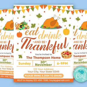 Editable Thanksgiving Invitation, Friendsgiving Invite Flyer, Turkey Thanksgiving Printable Template, Instant Download