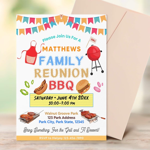 Family Reunion Invitation, BBQ Family Picnic Invitation, Family Cookout, Summer BBQ Barbeque Family Party Reunion Invite