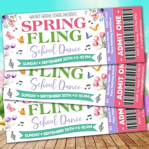 Editable Spring Fling School Dance Ticket Template, Easter Event Party Ticket, PTO PTA School Event Template,