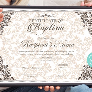 DIY Baptism Certificate, Editable Baptism Template, Downloadable and Printable