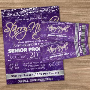 Starry Night Prom Invitation Flyer and Ticket Template Bundle, Editable Under the Stars Template, School Dance Prom,