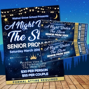 Editable A Night Under The Stars Prom Flyer and Ticket Bundle, School Dance Prom Set, Starry Night, Under the Stars,