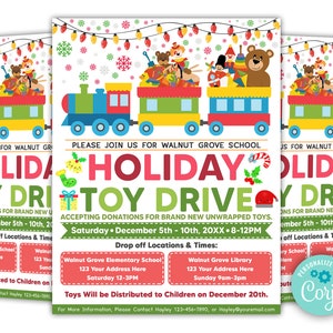 Editable Holiday Toy Drive Flyer Template, Printable Toy Drive Invitation, DIY Pto Pta Charity Invitation, School Church Xmas Fundraiser