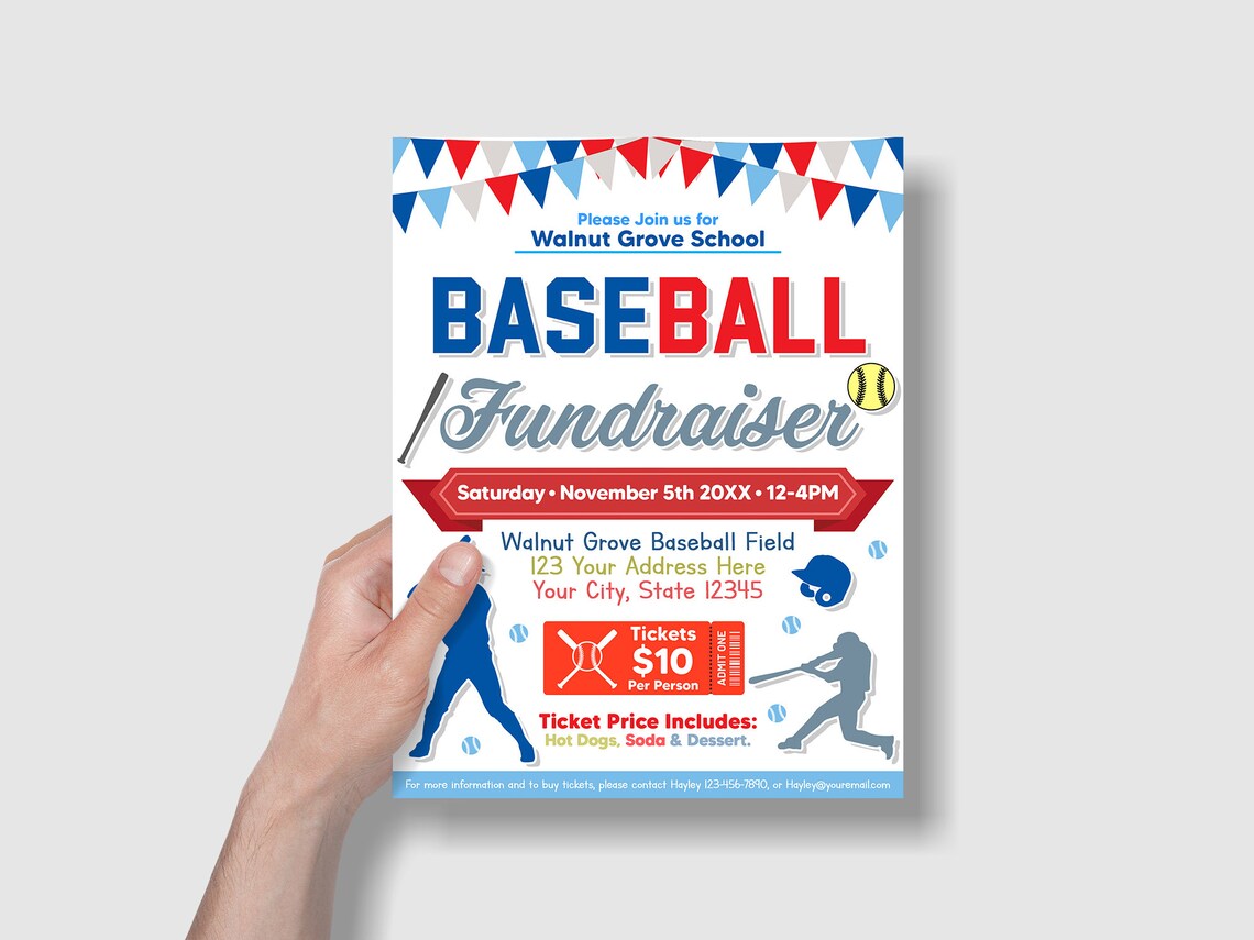 Baseball Raffle Poster Editable Baseball Fundraiser Flyer, Baseball Fundraiser Invite, Little ...