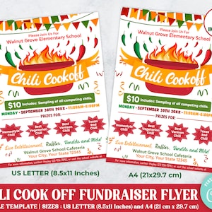 Editable Chili Cookoff Fundraiser Flyer Template, PTA PTO School Church Fundraiser Flyer, Fundraising Event, Chili Cook off Contest