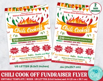 Editable Chili Cookoff Fundraiser Flyer Template, PTA PTO School Church Fundraiser Flyer, Fundraising Event, Chili Cook off Contest