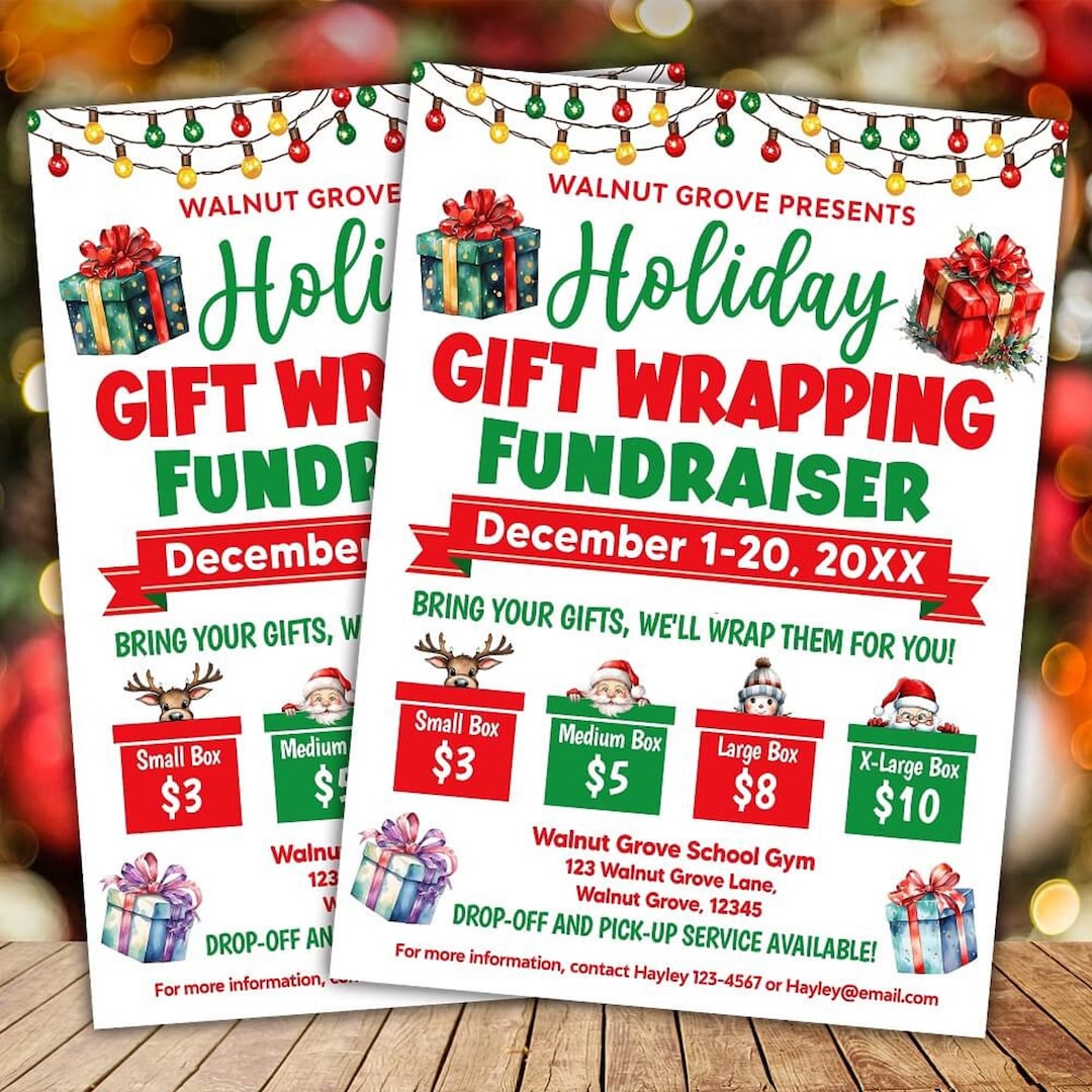 Editable Holiday Gift Wrapping Fundraiser Flyer, Christmas Gift