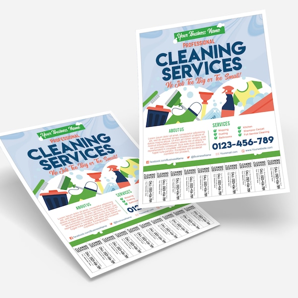 EDITABLE Cleaning Services Flyer Template with Tear-off Tabs