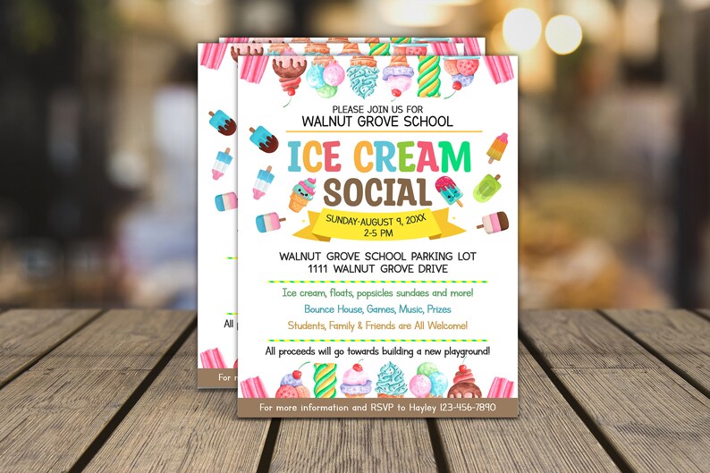 EDITABLE Ice Cream Social Flyer, Summer Ice Cream Party, Watercolor Flyer Template, Church School PTA PTO Flyer image 6