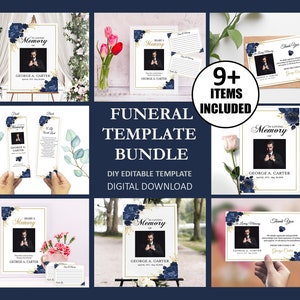 9 Piece Funeral Program Template for Man with Pictures Bundle | Thank You Card | Funeral Sign | Funeral Share A Memory | Funeral Bookmark