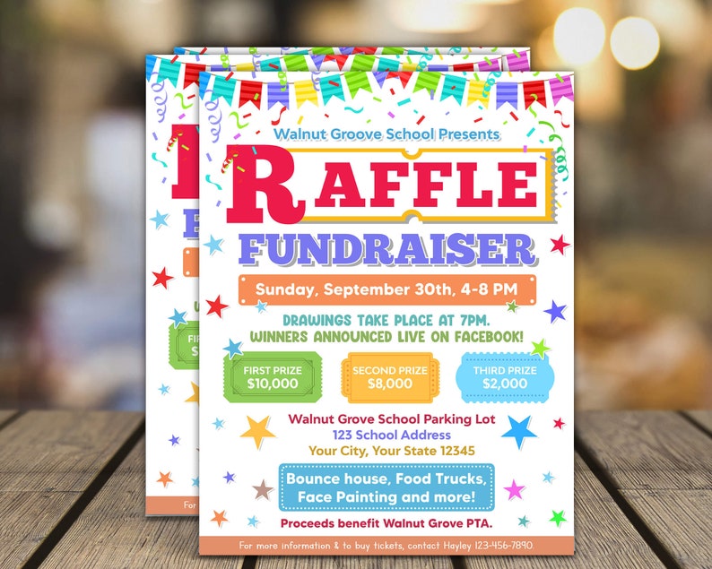 Word Raffle Letters Editable Raffle Fundraiser Flyer, School Pto Pta Church Fundraiser ...