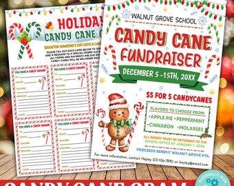 Editable Holiday Candy Cane Fundraiser Flyer and Gram Card, Christmas Candy Cane Template, PTO PTA School Church Fundraiser,