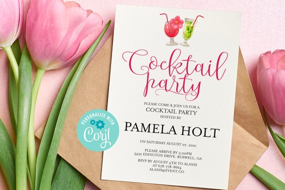 Tropical Cocktail Party Invitation Template, Cocktail Printable, Sip Sip Hooray Cocktail Invite, INSTANT DOWLOAD, DIY Editable Il_570xn