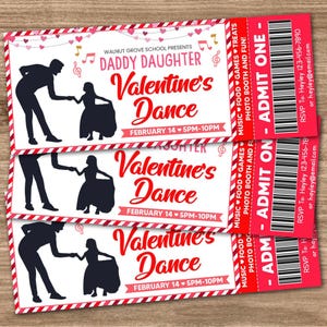 DIY Daddy Daughter Valentine's Day Dance Ticket Editable Template, Valentine School Dance Ticket, Dance Invite Printable,