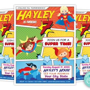 Editable Girl Superhero Birthday Invitation Corjl, Superhero Invite Girls, Superhero Invitation Instant Download