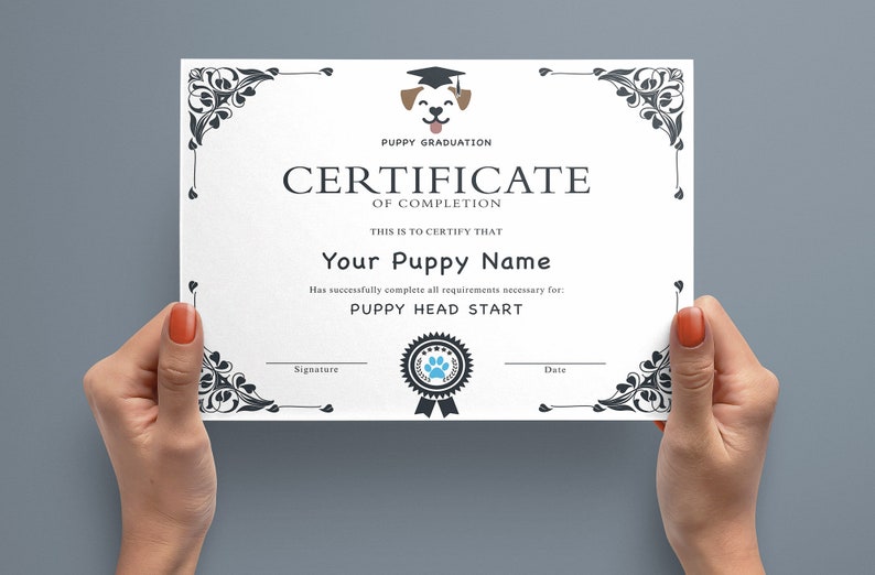 EDITABLE Puppy Dog Graduation Certificate Template Dog Award - Etsy